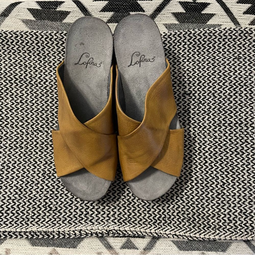 LOFINA Leather Cross-over Strap Wedge Sandal Sz-38/US 7.5 NWOT
